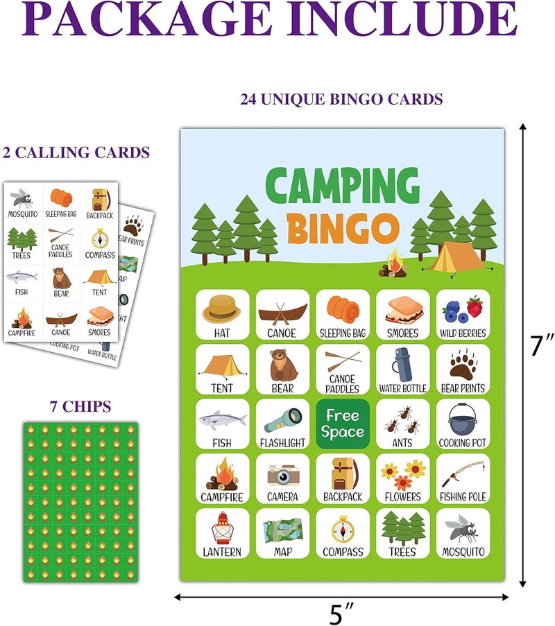 Disfuco Camping Bingo Game - 24 Player Outdoor Activity for School Parties, Birthdays and Nature Parties - Image 2